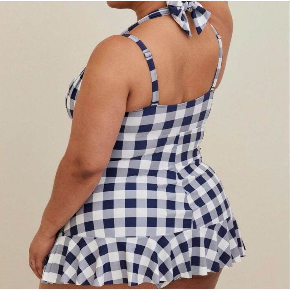 Torrid Blue Checkered Halter One Piece Swimsuit Plus Size 2 - Picture 9 of 11